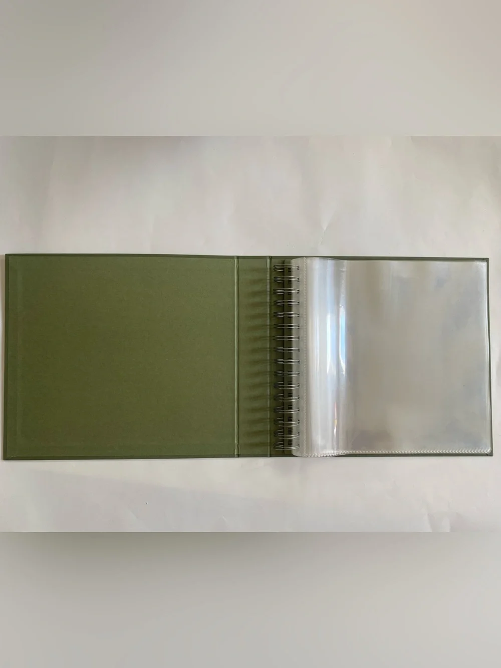 Olive Green Cloth Covered Scrapbook Album and Box, New 8”x8” Pages
